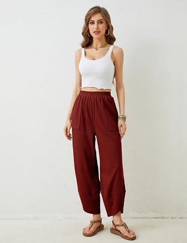 Xiaoxuemeng Womens Baggy Wide Leg Pants Casual Elastic Waisted Palazzo Harem Pants with Pockets thumbnail 8