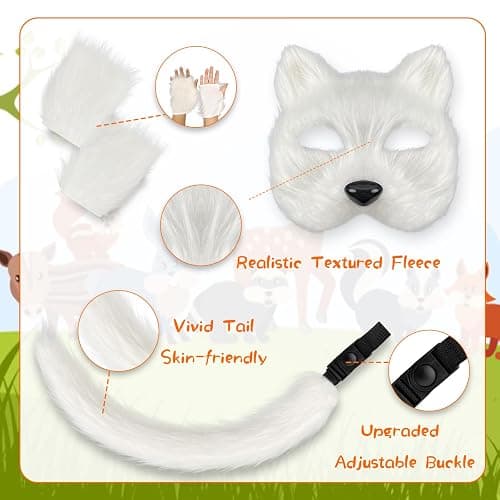 IncreDecor Cat Fox Mask and Tail Set Cat Therian Paws Masks Halloween Animal Fox Tails Wolf Costume Accessory thumbnail 3