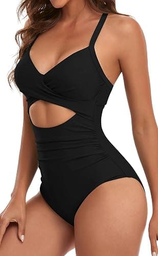 Eomenie Women's One Piece Swimsuits Tummy Control Cutout High Waisted Bathing Suit Wrap Tie Back 1 Piece Swimsuit thumbnail 2
