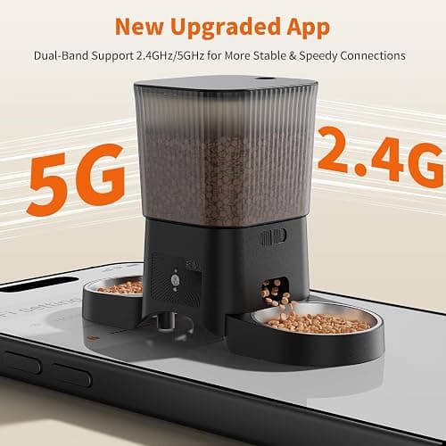 HoneyGuaridan Automatic Cat Feeder for 2 Cats,3.5L Dual Cat Food Dispenser, 2.4G/5G WiFi APP Control for Multiple Cats,2 Stainless Steel Bowls & 2 Slow Feeder Anti-Choking Bowls, Dual Power thumbnail 4