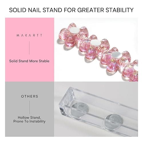 Makartt Nail Stand: Nail Art Display Practice Nail Stand for Press on Nails, Pink Flower Nail Holder for DIY Designs, Magnetic Press on Nail Stand with 48PCS Reusable Adhesive Putty for Home DIY Salon thumbnail 4