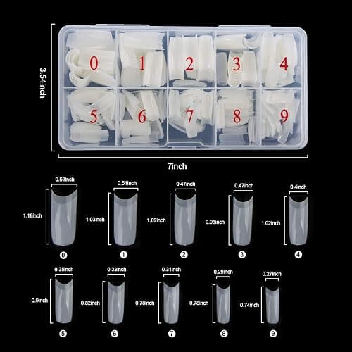 Abodhu Acrylic Natural Nail Tips Kit 500 Pcs French Tip Nails Set Square Half Cover False Nails with Glue, Files, Clipper, Storage Case, Nail Art for Salons and Home DIY, 10 Sizes thumbnail 2