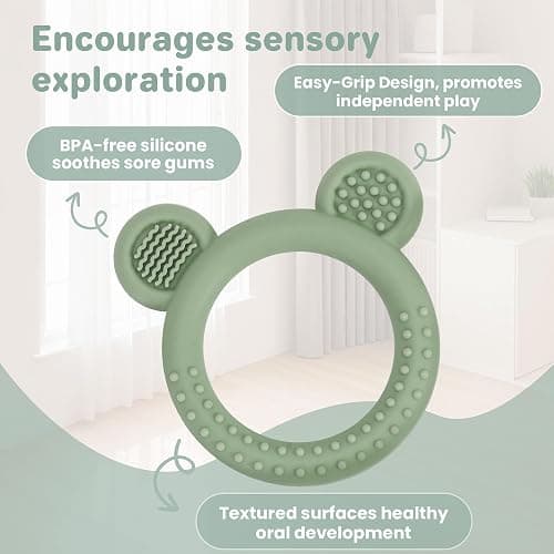 Eascrozn Baby Teething Toys Set of 3, Teethers for Babies 3-6 6-12 Months, BPA Free Soft and Textured Bear Teething Rings Silicone Teething Relief Soothing Sore Gums Baby Chew Toys thumbnail 4