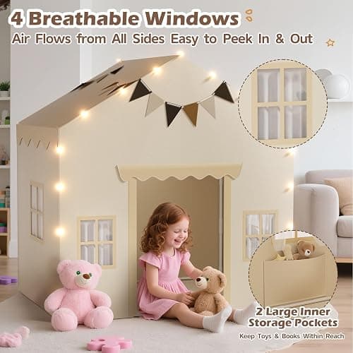 EagleStone 2-in-1 Kids Tent,Large Play Tent with Padded Mat and Lights,Kids Playhouse with 2 Doors & 4 Windows,2 Large Side Pockets,Indoor Outdoor Kid Play Tent for Toddlers,53" x40" x 51" thumbnail 8