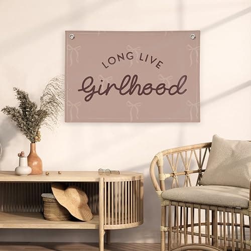 XYDEG Pink Girls Room Decor，Vintage Coquette Bow Hanging Linen Banner Flag for Baby Girls Nursery Teen Girl Bedroom Dorm Decorations Kids Toddler Room Nursery Playroom Wall,girlroom thumbnail 7