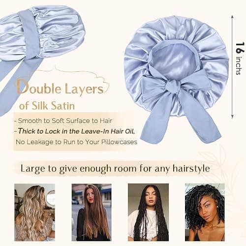 YANIBEST Silk Bonnet for Sleeping Women Adjustable Double Layer Satin Bonnet Reduce Friction Prevent Frizz Natural Curly Hair thumbnail 2