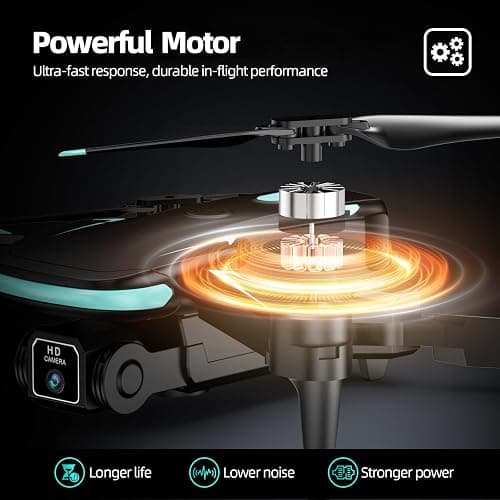 Drone with Camera 1080P HD, FPV Foldable Mini Drone for Beginners Kids Boys Girls, with 2 recharging Batteries, Carrying Case, One Key Start, Stable Hover, Trajectory Flight, Toys Gifts (Black) thumbnail 3