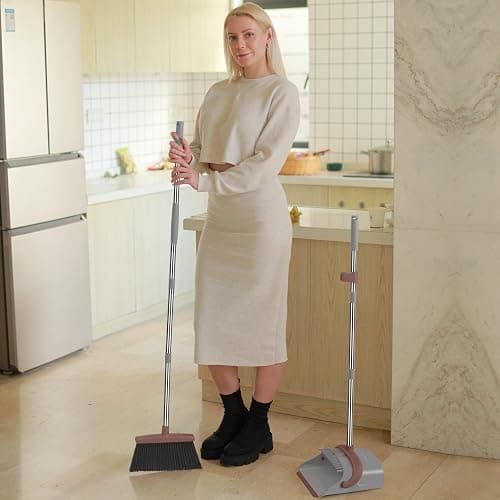 Ivandar Broom with Dustpan Combo Set, 50.6 inch Long Handle, Upright Standing Broom and Dustpan Set Quiet Cleaning Tool Sweep the Floor Dust pan Removes 4 Times More Pet Hair(Brown and Gray) thumbnail 7