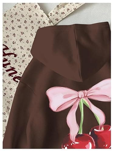 WDIRARA Girl's Cherry Graphic Hoodie Long Sleeve Hooded Sweatshirt Cute Pullovers Tops thumbnail 3