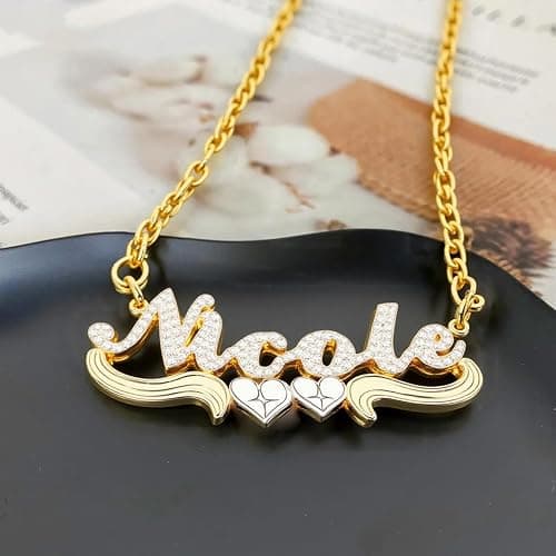 Zloris Custom Double Plated Name Necklace 18K Gold Plated Name Chains for Women Nameplate Pendant Jewelry Gift thumbnail 4