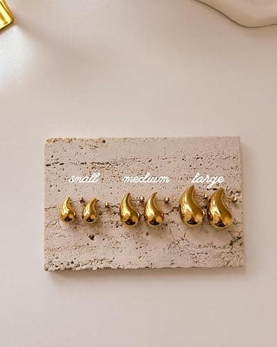 Small Teardrop Gold Chunky Earrings for Women,Thick Gold Plated Hoop Hypoallergenic Water Drop Earring Dupes for Women 18MM thumbnail 6