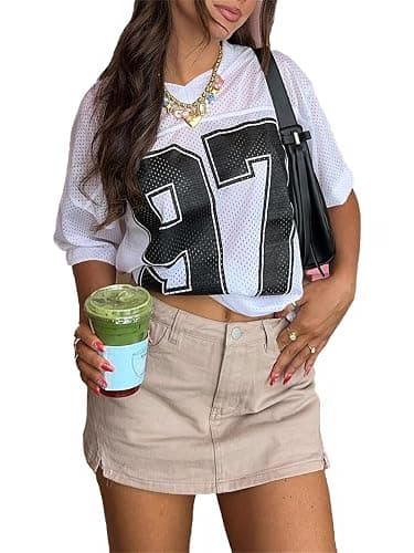 Oversized Jersey Shirts for Women Y2k Number Graphic Print V Neck Short Sleeve Aesthetic Summer T-Shirt Streetwear - Image 1