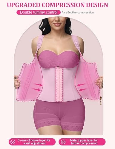 SHAPSHE Waist Trainer for Women, Tummy Control Sports Girdle, Workout Body Shaper with Adjustable Shoulder Strap - Pink - Small thumbnail 2