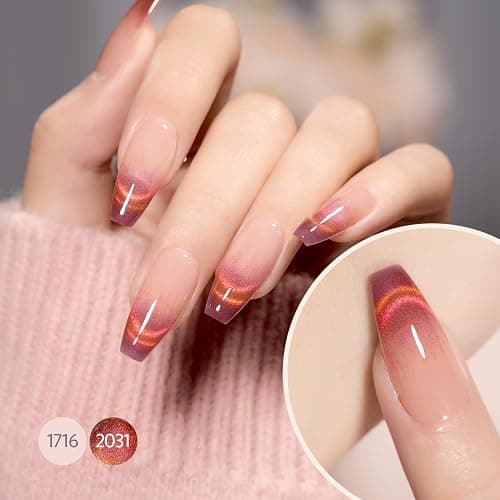 GAOY Cat Eye Gel Nail Polish, 16ml Glitter Holographic Nail Polish with Magnet, Reflective Translucent UV Gel, 2031 Vintage Burgundy thumbnail 3
