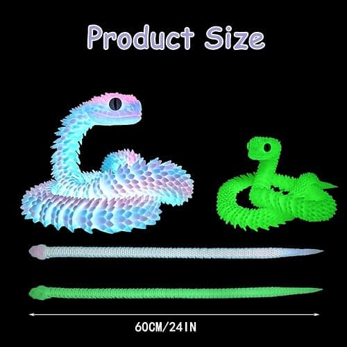 24in 3D Printed Snake, 3D Printed Animals Articular Mobility Glow in The Dark Snake Toy, Fidget 3D Printed Collectible Toys for Home & Office Decoration, Gift for Boys and Girls (Luminous Blue) thumbnail 4