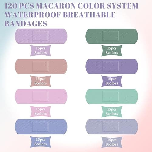 Weewooday 120 Pcs Kids Waterproof Bandages Bulk Colorful Flexible Shot Bandages Morandi Colors Teachers Students Assorted Breathable Strip for Skin Finger Wrap Family Child Toddler, 8 Colors thumbnail 2