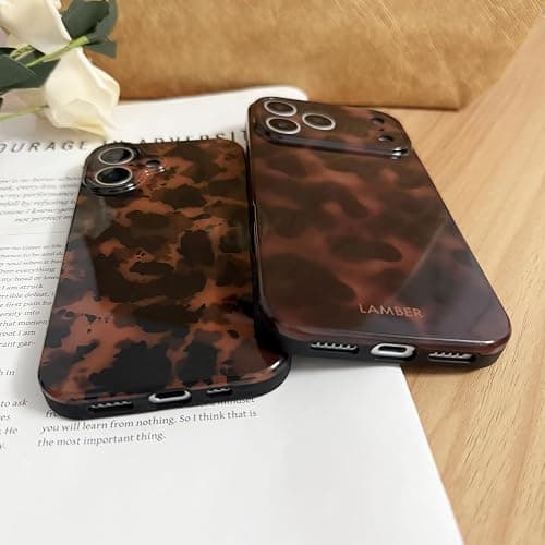XQAGU Cute Phone Case for iPhone 17 Case Amber Pattern Leopard Full Camera Protective Slim Shockproof Cool Trendy Aesthetic-Brown Tortoise Shell thumbnail 5