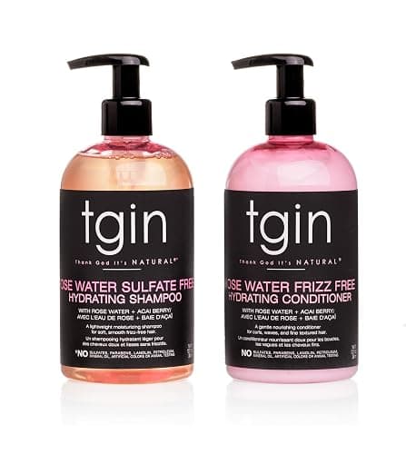 tgin Rose Water Shampoo + Conditioner Duo for Curly, Coily and Wavy Hair, Sulfate Free, with Rose Water, Acai Berries, Nourishes and Detangles Dry, Color Treated Hair, 13 oz - Image 1