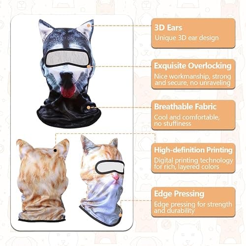 3Pcs Cat Ski Mask,3D Cat Shiesty Face Balaclava with Ears,Funny Ski Mask,Windproof & Breathable for Skiing,Cycling,Music Festivals,Halloween Parties Yellow thumbnail 4