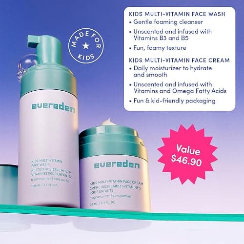 Evereden Fragrance-Free Kids Happy Face Duo - Unscented Multi-Vitamin Face Wash & Face Cream Set - Clean & Vegan Skin Care for Kids 3+ - Moisturizing, Nourishing, & Protective Skin Care Set thumbnail 2