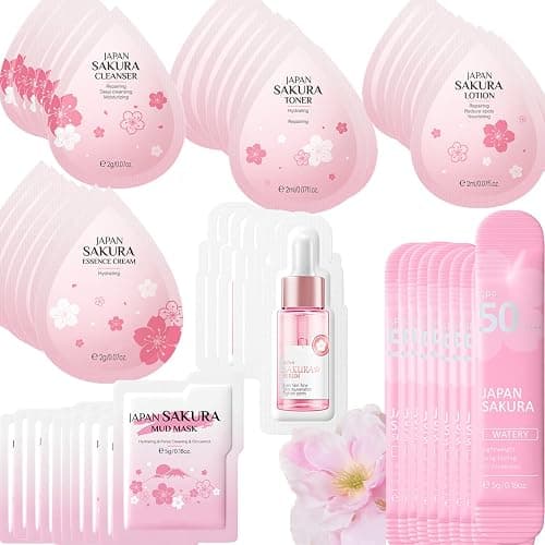 Mini Travel Skincare Products, Mini Travel Items Including Isolation Cream, Face Wash, Serum, Toner, Lotion, Cream, Sakura Mud Mask, Face Skin Care Routine Kit Organic Skin Care Set (70pieces) - Image 1