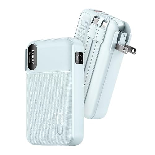 RORRY Portable Charger Built in Cables, AC Wall Plug in Portable Charger Power Bank 10000mAh Travel Battery Pack 22.5W Fast Charging for iPhone 17/16/15 Samsung Galaxy S24/S23/S22 Pixel LG iPad, Blue - Image 1