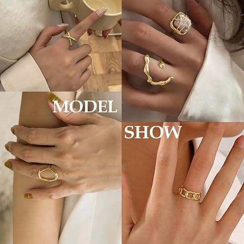 Slpytc Chunky Yellow Stackable Rings Set for Women,Vintage Knuckle Rings Dainty Hollow Carved Joint Finger Midi Rings Pack Adjustable Signet Mixed Size thumbnail 5