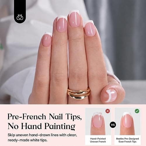 Beetles French Tips Press On Nails - Short Square 150 Pcs | 15 Sizes Pink Fake Nail Tips, Salon Quality Value at Home, Acrylic False Nails Art DIY Gifts For Women thumbnail 2