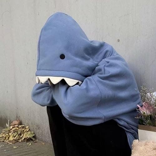YEMOCILE Women Cute Shark Hoodie Long Sleeve Blue Kawaii Animal Shark Shape Hooded Pullover Sweatshirts thumbnail 3
