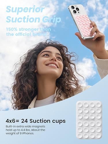 2Pack Magnetic Suction Phone Mount for MagSafe Case, Sticky Phone Grip Holder for iPhone, Removable Hands-Free Selfie/Video for TikTok Influencers, Women Girl Teen Gift, Light Pink & Classic White thumbnail 4