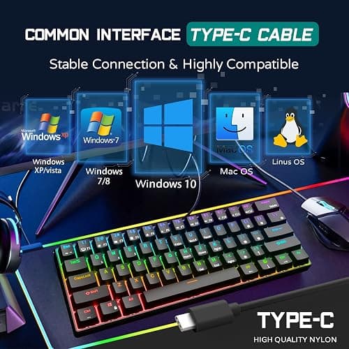 RK ROYAL KLUDGE RK61 Wired 60% Mechanical Gaming Keyboard Programmable QMK/VIA RGB Backlit 61 Keys Ultra-Compact Hot Swappable Brown Switch Black thumbnail 6