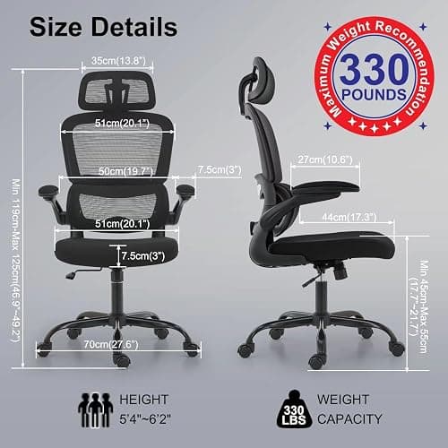 TRALT Office Chair Ergonomic Desk Chair, 330 LBS Home Mesh Office Desk Chairs with Wheels, Comfortable Gaming Chair, High Back Office Chair for Long Hours (Black) thumbnail 2