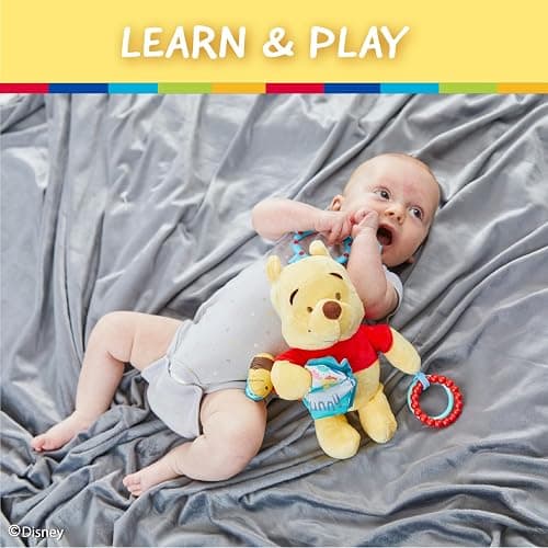 Kids Preferred Disney Baby Winnie The Pooh Multi Sensory Activity Toy with Teethers, Crinkle Textures, and Clip for On The Go Fun for Infant and Baby Boys and Girls thumbnail 6