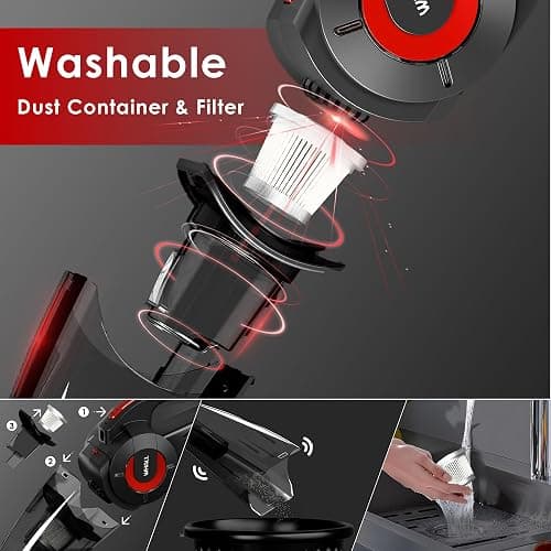 whall Handheld Cordless Car Vacuums, Wet and Dry Use 9000Pa Strong Suction Vacuums, Rechargeable Portable Vacuum Cleaner with LED, Charging Dock, Lightweight Mini Vacuum for Car, Home and Office, Red thumbnail 8