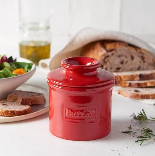 Butter Bell - The Original Butter Bell crock by L Tremain, a Countertop French Ceramic Butter Dish Keeper for Spreadable Butter, Café Retro Collection, Maraschino Red, Glossy Finish thumbnail 4