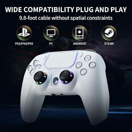 NBCP Wired PS5 Controller - Gaming Controller for PlayStation 5, PS4, PC/Steam, Turbo & Linear Hall-effect Trigger, Dual Vibration, 3.5mm Audio Jack - White thumbnail 8