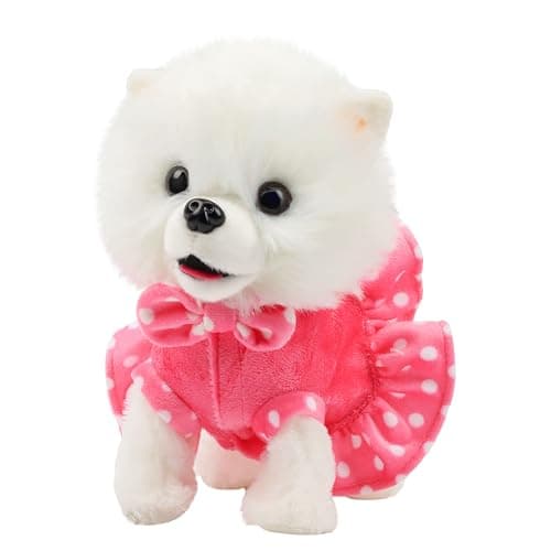 Hopearl Walking Pomeranian Interactive Electronic Pet Dog Toy Remote Control Leash Animated Puppy Nodding Barking Wagging Tail Gifts for Toddlers Birthday, White, 10'' thumbnail 8