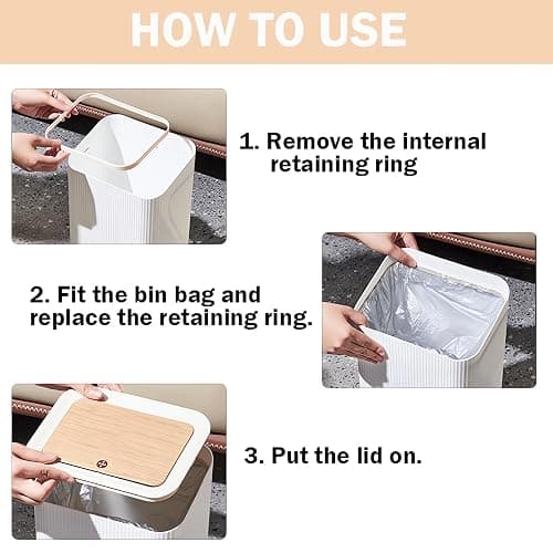 9L Bedroom Bin,Bathroom Bins with Press Top Lid,White Toilet Trash Can with Legs,Nordic Modern Waste Garbage Can for Kitchen Bathroom Bedrooms Office Dog Proof Living Room Dorms Outdoor thumbnail 4