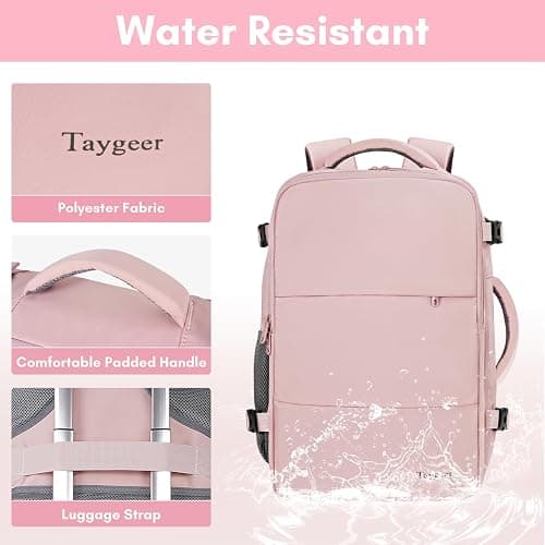Taygeer Travel Backpack for Women, Carry On Backpack with USB Charging Port & Shoe Pouch, TSA 15.6inch Laptop Mochila Flight Approved, Nurse Bag Casual Daypack for Weekender Business Hiking, Pink thumbnail 7