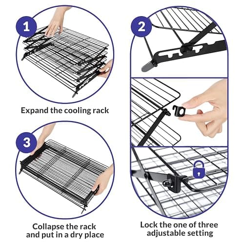 Geesta 2/3/4-Tier Upgraded Collapsible Cooling Rack with Adjustable 3 Setting Design Stackable Roasting Cooking Drying Wire Cooling Rack for Cookies Baking Gifts for Women thumbnail 4