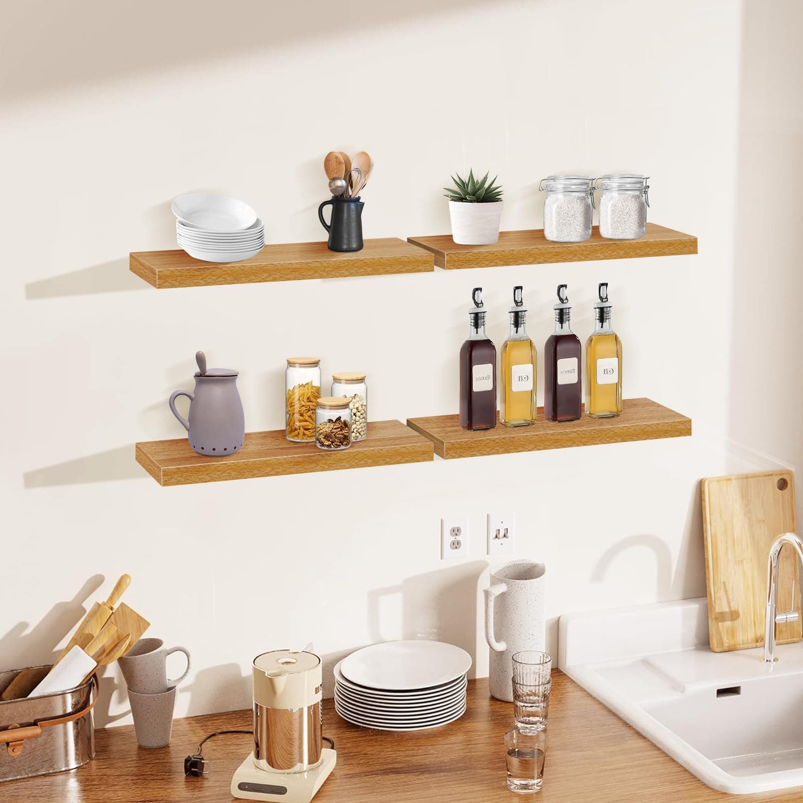 LOKOOY Set de 6 Unidades Estantes Flotantes, Soportan hasta 8 kg Repisas Flotantes, estantes flotantes de Pared,Estante de Almacenamiento Flotante Simple y Moderno (Naturaleza, 30 * 15 * 1.5) thumbnail 4