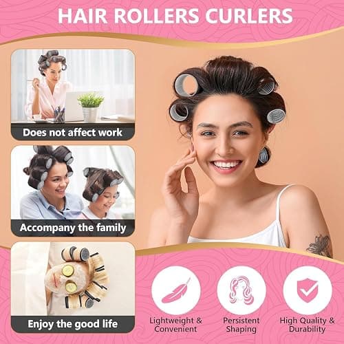 50Piece Hair Rollers set,Self Grip Hair Curlers for Long Medium Short Hair (6 Jumbo + 6 Large + 6 Medium + 6 Small + 1 Storage Bag) and 24Pcs Hair Clips /4-sizes 60 45 36 25mm thumbnail 7