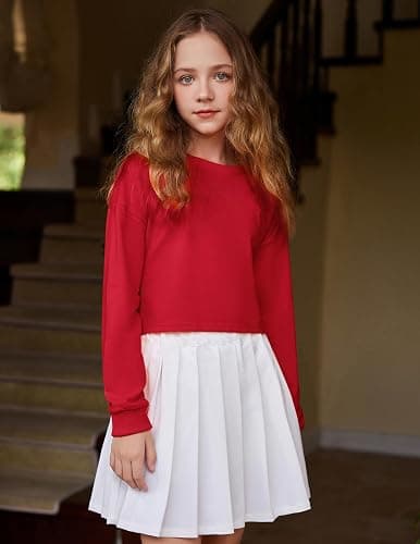 Arshiner Girls Crop Tops Kids Long Sleeve Pullover Sweatshirts Girls Cropped Crewneck Sweatshirt for 5-14 Years Teen Girl thumbnail 2