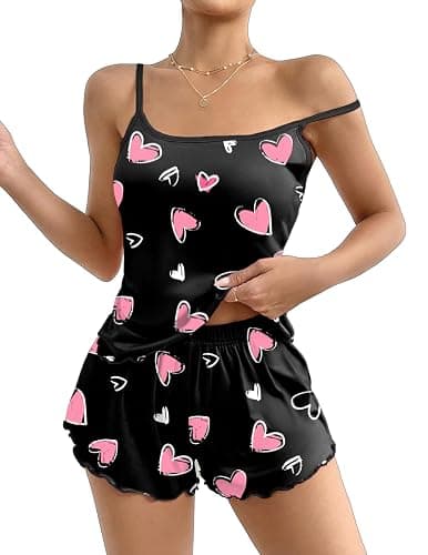 Ekouaer Womens Cami Pajama Sets 2 Piece Cute Print Pjs Soft Tank Top & Elastic Waist Shorts Camisole Lounge Set - Image 1