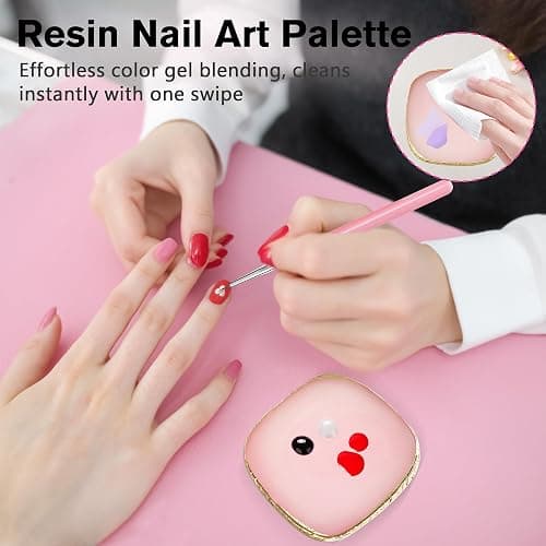Nail Art Brushes, 23Pcs Set Nail Art Tools, including 2 Way Nail Art Sculpture Pen Dotting Pen Tools, Nail Art Brushes with Nail Brush Brackets, Resin Nail Art Palette for Nail Art DIY Tools (Pink) thumbnail 6