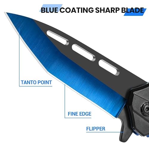 FUNBRO Cool Pocket Knife for Men, Camping Knife with 3.4” Stainless Steel Blade, EDC Folding Knives with Clip for Outdoor Hiking, Gifts for Dad Him Husband (Blue) thumbnail 2