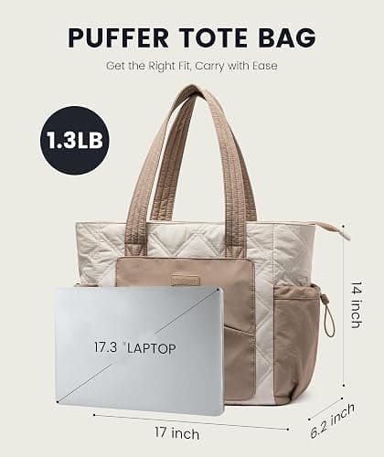 LOVEVOOK Tote Bag for Women, Puffer Bag and Work Bags with Zipper for Travel, Daily, School, Quilted Nurse Shoulder, 2pcs thumbnail 8