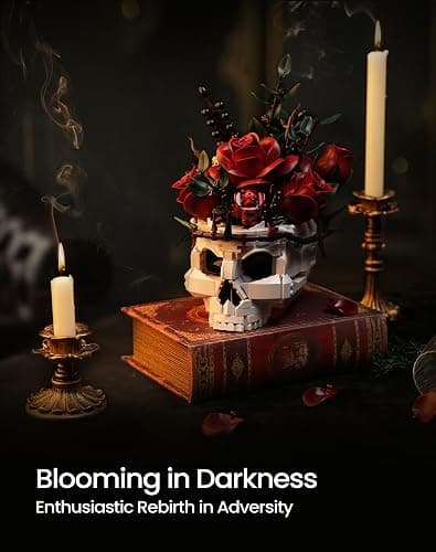iATOM Skull Roses Flower Bouquet Building Set, Botanical Collection Kit for Adult Women, Gift for Valentines Day for Her/Girlfriend/Mom/Wife/Couple, Goth Horror Skeleton Pot Home Table Decor Aesthetic thumbnail 6