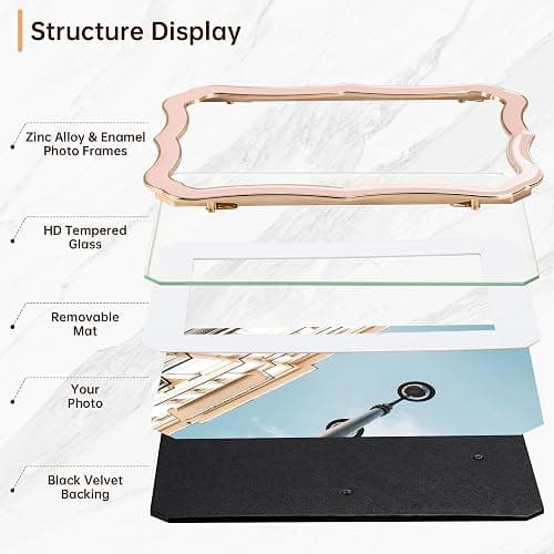 4x6 Enamel Picture Frame with HD-Tempered Glass, Display 3x5 Photo with Mat, Ornate Photo Frame with Gold Metal Edge & Velvet Back for Tabletop & Wall Mount Vertically or Horizontally Display, Pink thumbnail 5