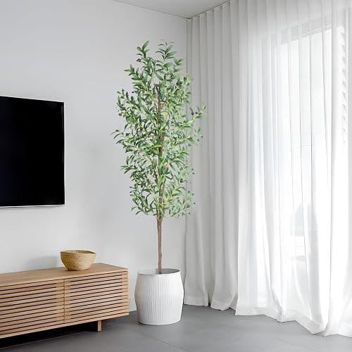 CETRD Artificial Olive Tree, 6FT Tall Faux Olive Trees 72in Outdoor Fake Potted Silk Plant with Trunk and Realistic 648 Leaves and 24 Fruits for Modern Office Home Decor Indoor（1pack） - 1pack - 6ft thumbnail 7